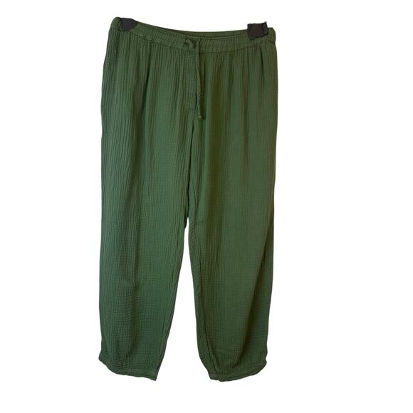 Honorine Harper Pant in Army Green Cotton Gauze with Drawstring Cropped sz M EUC - Picture 1 of 6